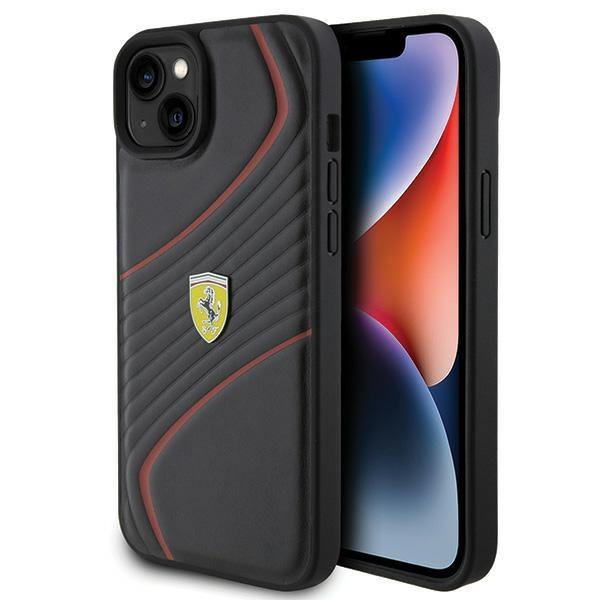 Capa Ferrari Twist Metal Logo para iPhone 15 Plus - preta