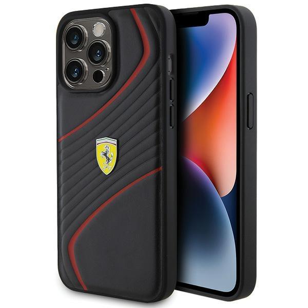 Capa Ferrari Twist Metal Logo para iPhone 15 Pro Max - preta