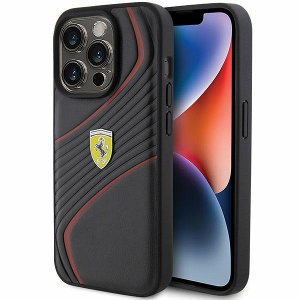 Capa Ferrari Twist Metal Logo para iPhone 15 Pro - preta