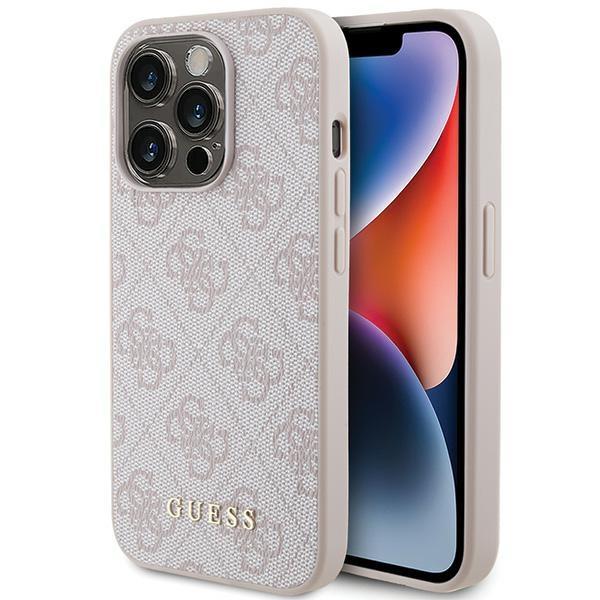 Estojo Guess 4G Metal Dourado com Logo para iPhone 15 Pro - rosa