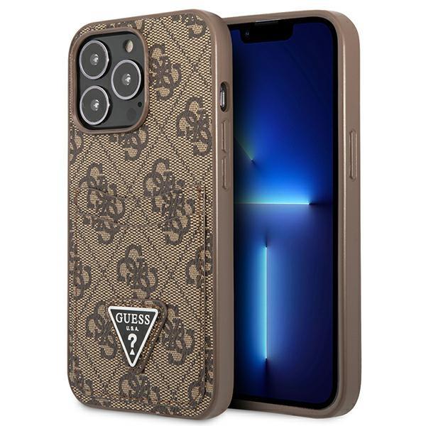Capa Guess 4G Triangle Logo com porta-cartões para iPhone 13 Pro / 13 - castanho