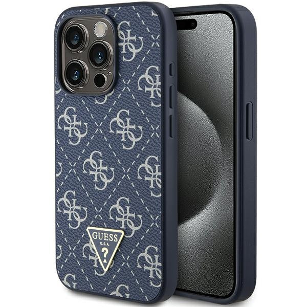 Capa Guess 4G Triangle Metal Logo para iPhone 15 Pro - azul