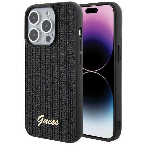 Capa Guess Disco Metal Script para iPhone 15 Pro - preta