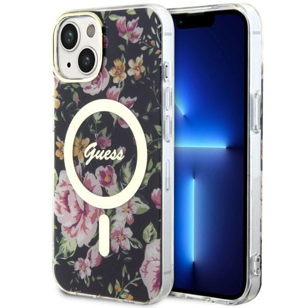 Capa Guess Flower MagSafe para iPhone 14 - preta
