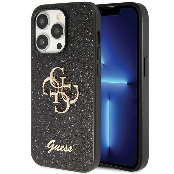 Estojo Guess Glitter Script Big 4G para iPhone 14 Pro - preto