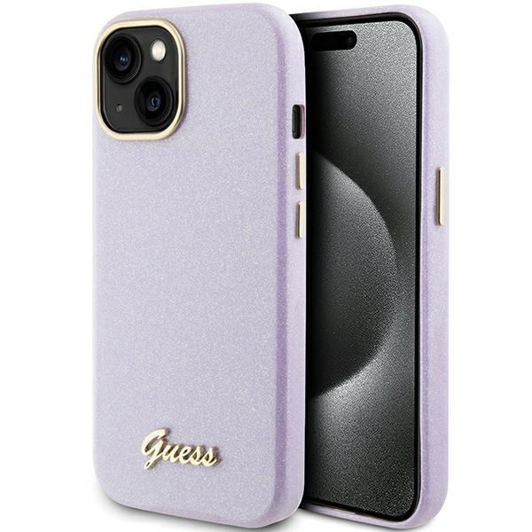 Capa Guess Glitter Glossy Script para iPhone 15 - lilás