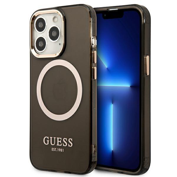 Capa Guess Gold Outline Translucent MagSafe para iPhone 13 Pro Max - preta
