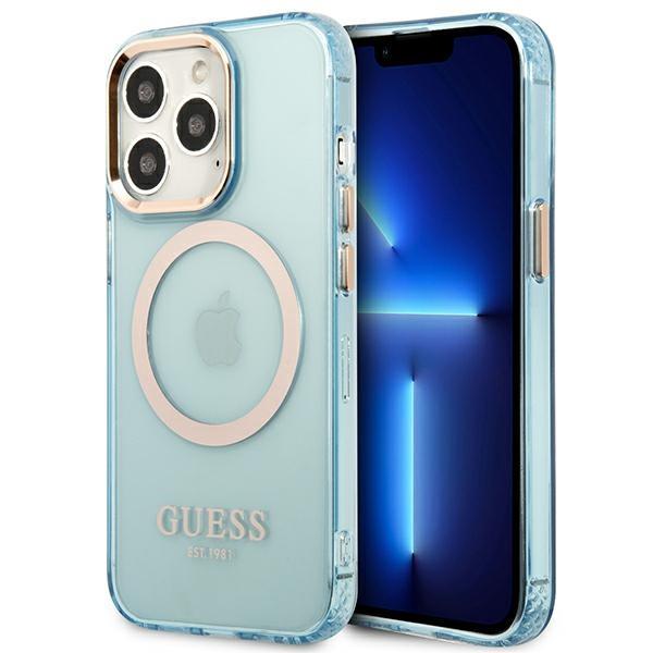 Capa Guess Gold Outline Translucent MagSafe para iPhone 13 Pro / iPhone 13 - azul
