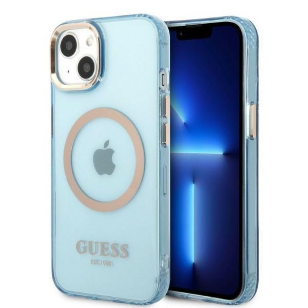 Capa Guess Gold Outline Translucent MagSafe para iPhone 13 - azul
