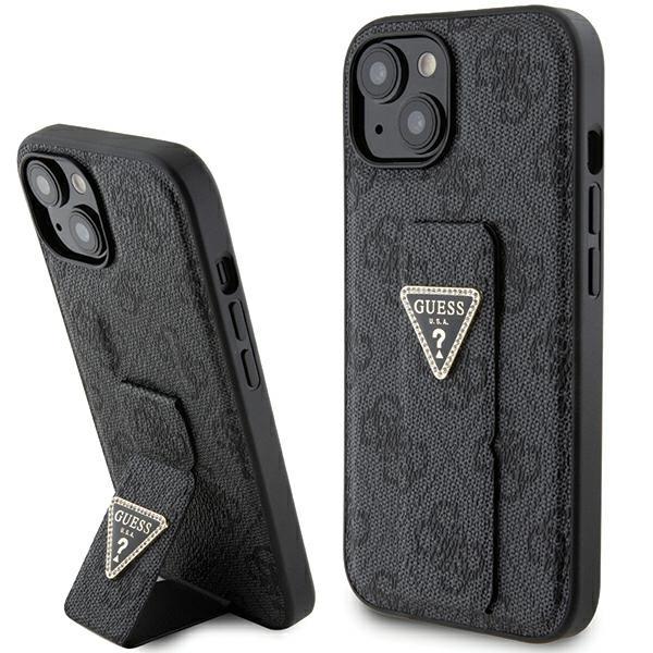 Capa Guess Grip Stand 4G Triangle Strass para iPhone 15 - preta
