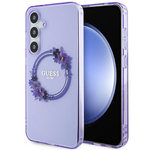Etui Guess IML Flowers Wreath MagSafe para Samsung Galaxy S24+ - roxo