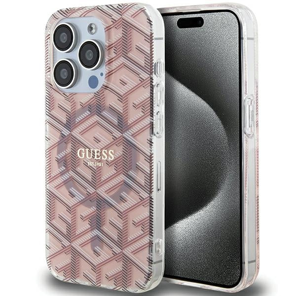 Capa Guess IML GCube MagSafe para iPhone 15 Pro Max - rosa