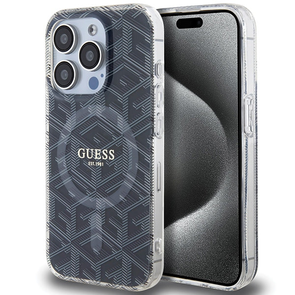 Capa Guess IML GCube MagSafe para iPhone 15 Pro - preta
