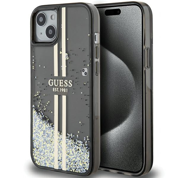 Capa Guess Liquid Glitter Gold Stripes para iPhone 15 Plus / 14 Plus - preta
