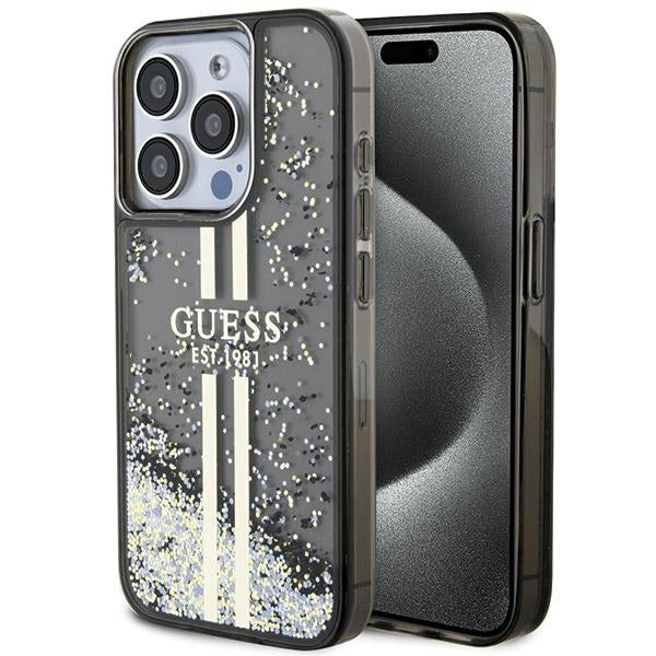 Capa Guess Liquid Glitter Gold Stripes para iPhone 15 Pro - preta