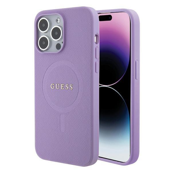 Capa Guess Saffiano MagSafe para iPhone 15 Pro - roxa