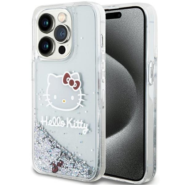 Capa Hello Kitty com Glitter Líquido e Pingentes de Cabeça da Kitty para iPhone 14 Pro - prateada