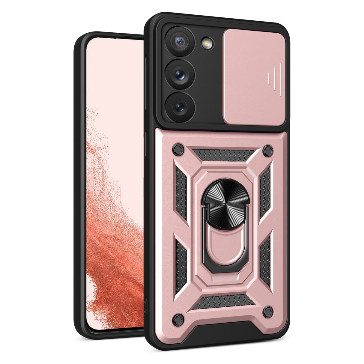 Capa Híbrida Armadura Camshield para Samsung Galaxy S23+ à prova de choque com proteção para a câmera cor-de-rosa