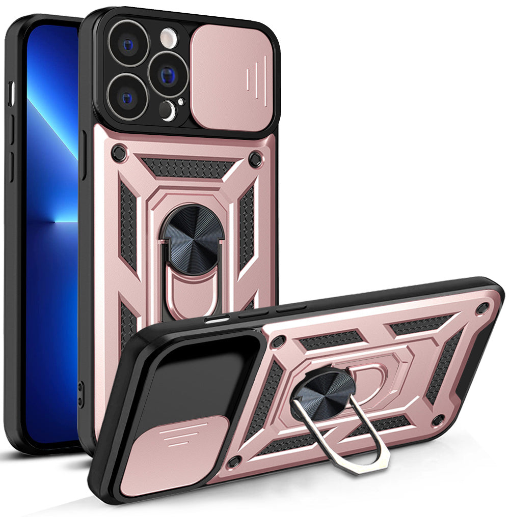 Capa Híbrida Armadura Camshield para iPhone 13 Pro, capa resistente com proteção para a câmera, rosa