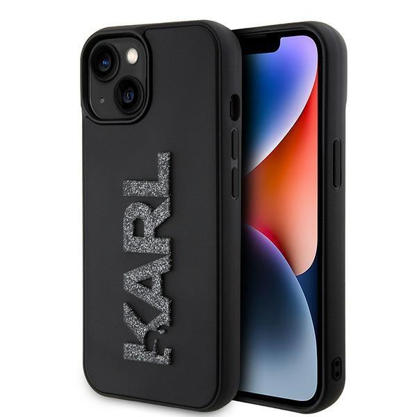 Etui Karl Lagerfeld 3D Rubber Glitter Logo para iPhone 15 Plus - preto