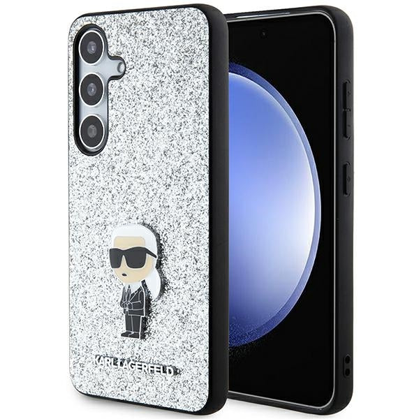 Estojo Karl Lagerfeld Fixed Glitter Ikonik Logo Metal Pin para Samsung Galaxy S24+ - prateado