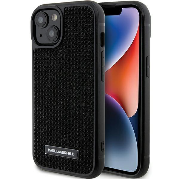 Etui Karl Lagerfeld com Logo de Strass e Placa Metálica para iPhone 15 - preto