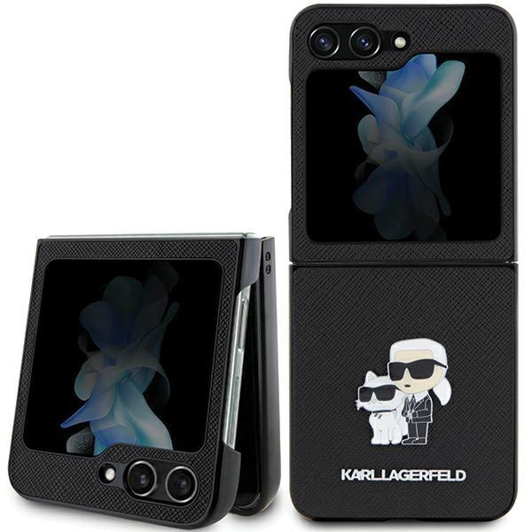 Capa Karl Lagerfeld Saffiano Karl&Choupette Pin para Samsung Galaxy Z Flip 5 - preta