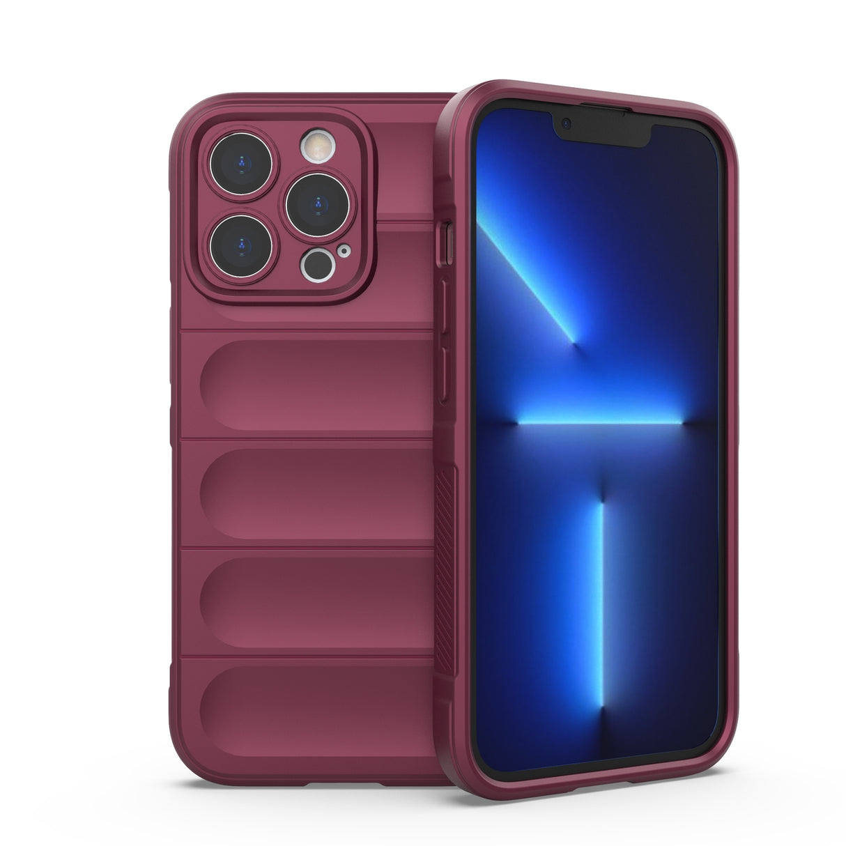 Capa Magic Shield Case para iPhone 13 Pro, flexível e resistente, na cor bordô.