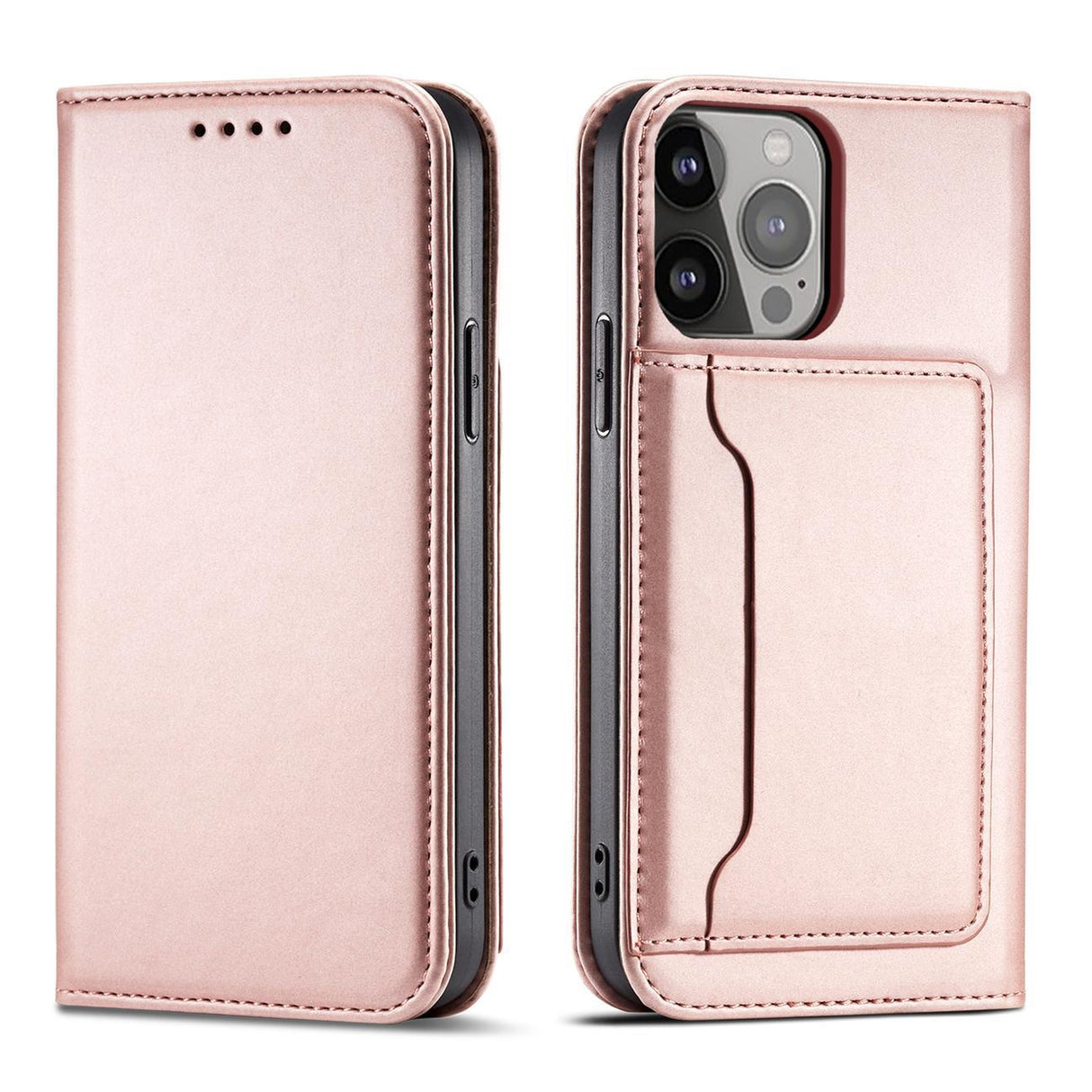 Caso de Cartão Magnético etui iPhone 14 Plus capa com aba carteira suporte rosa