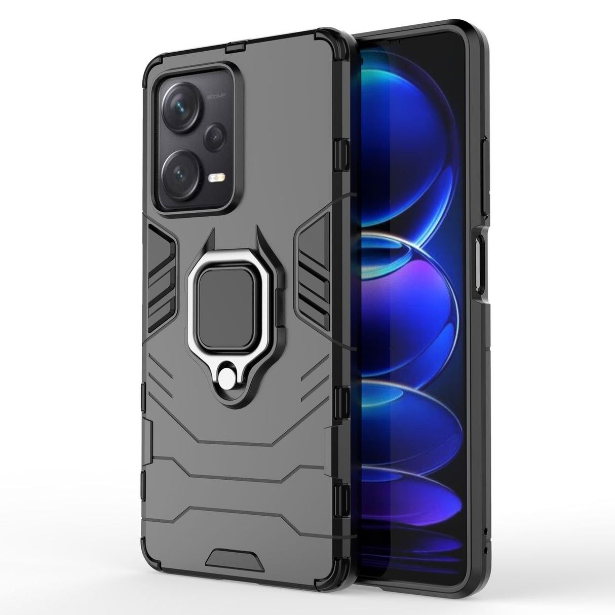 Capa Ring Armor para Xiaomi Redmi Note 12 Pro+ com suporte magnético e anel, na cor preta.