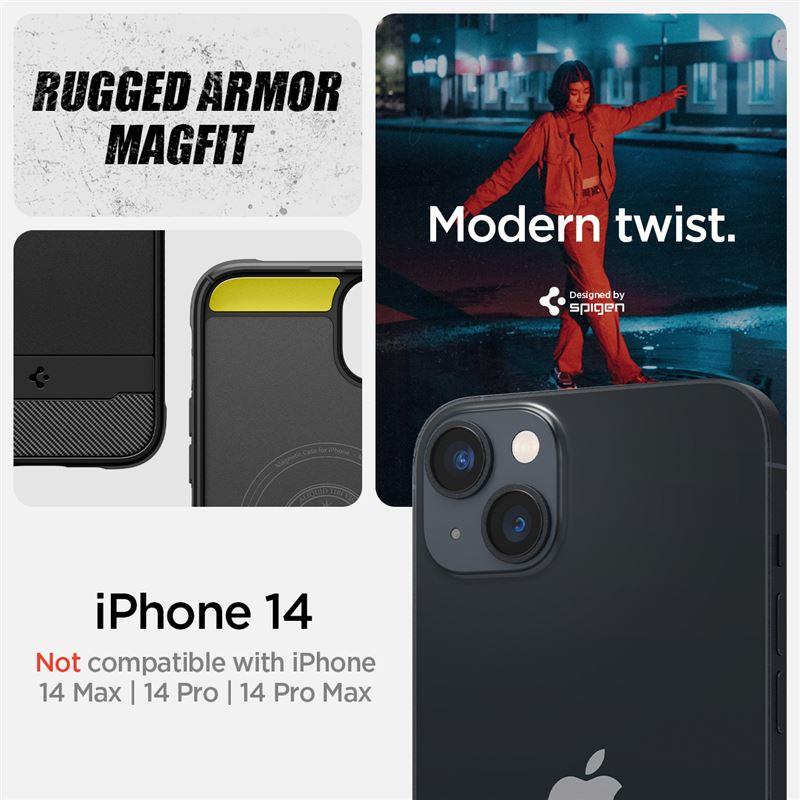 Capa Spigen Rugged Armor Mag com MagSafe para iPhone 14 - preto fosco
