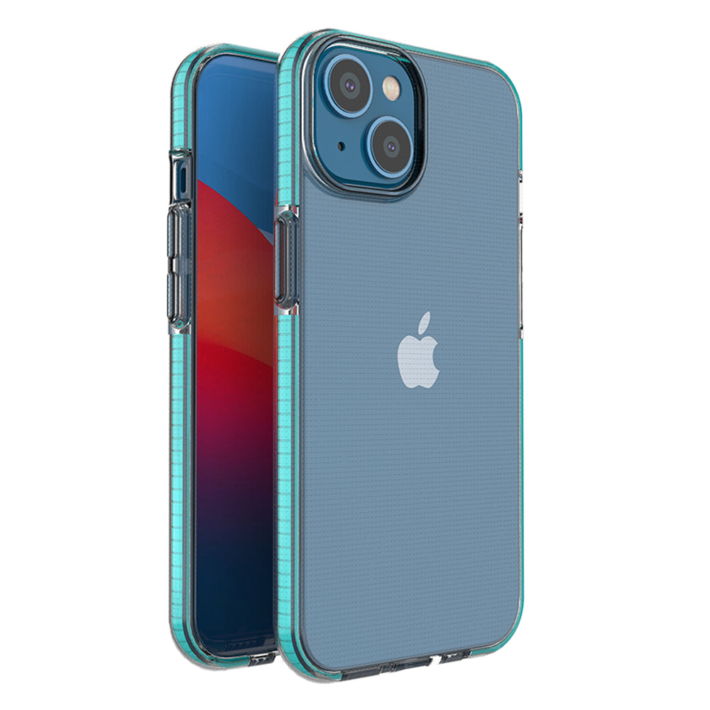 Capa de silicone Spring Case para iPhone 14 com moldura azul claro