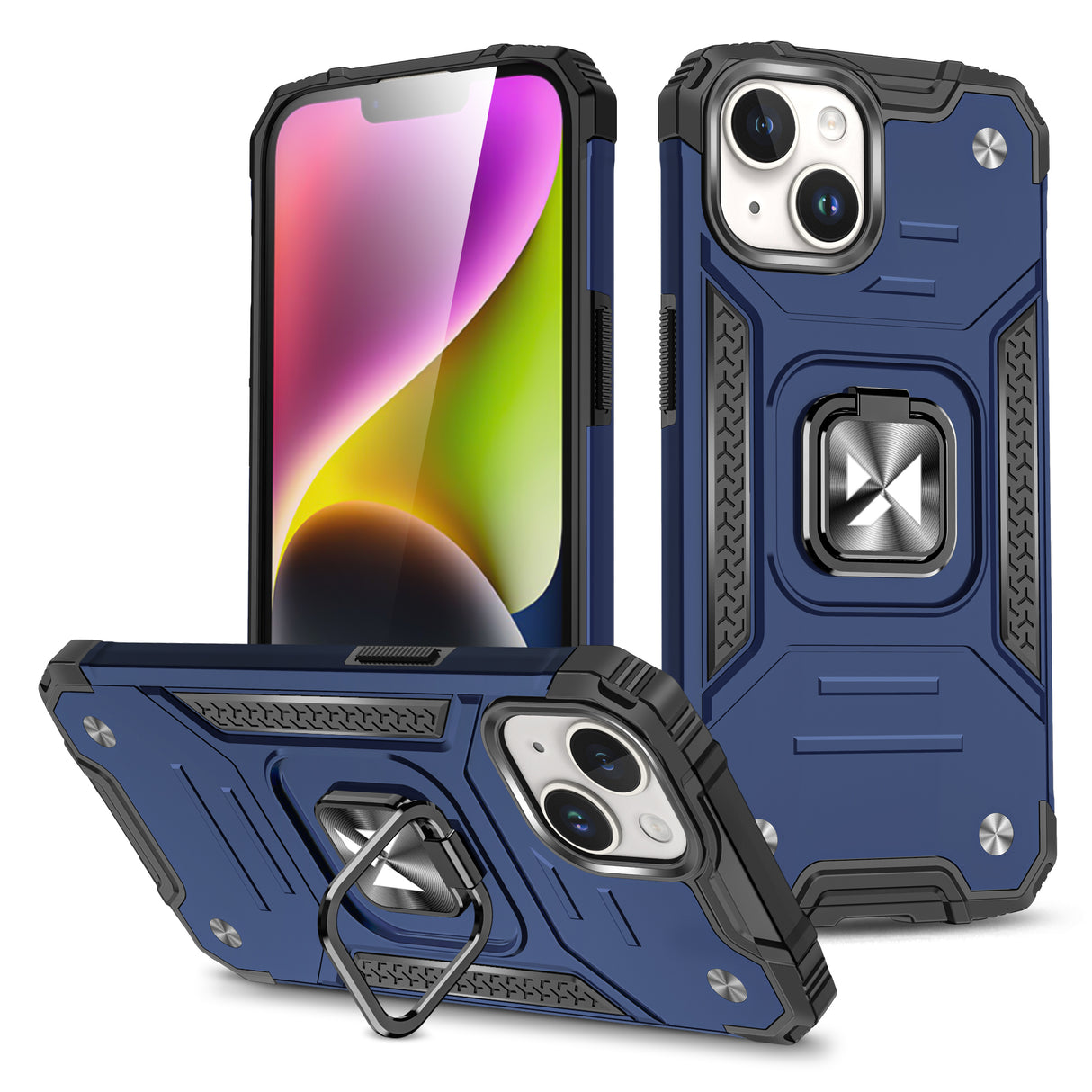 Capa blindada com suporte para dedo para iPhone 15 Plus Wozinsky Ring Armor - azul