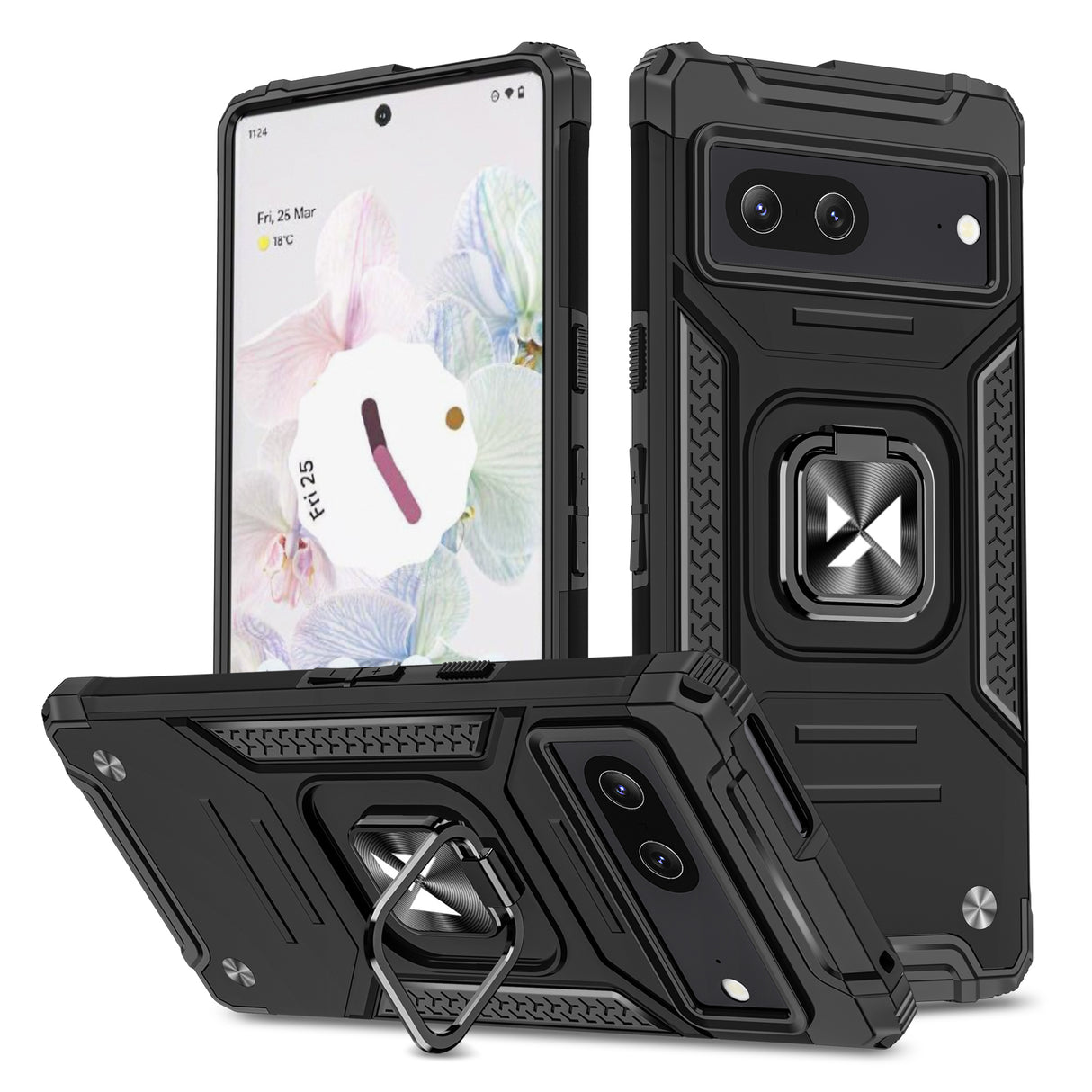Capa Wozinsky Ring Armor para Google Pixel 7 com suporte magnético e anel, na cor preta.