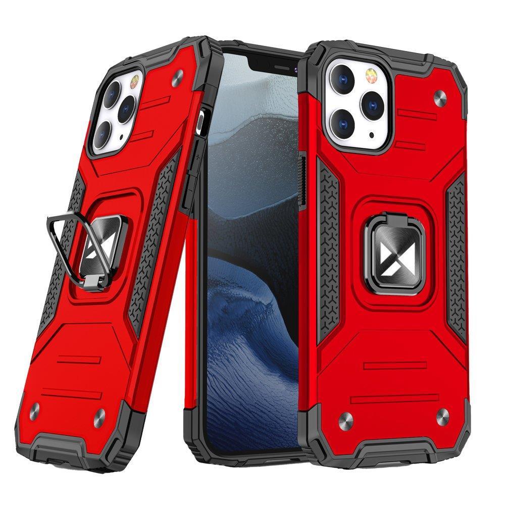 Capa Wozinsky Ring Armor para iPhone 14 Pro com suporte magnético e anel na cor vermelha.