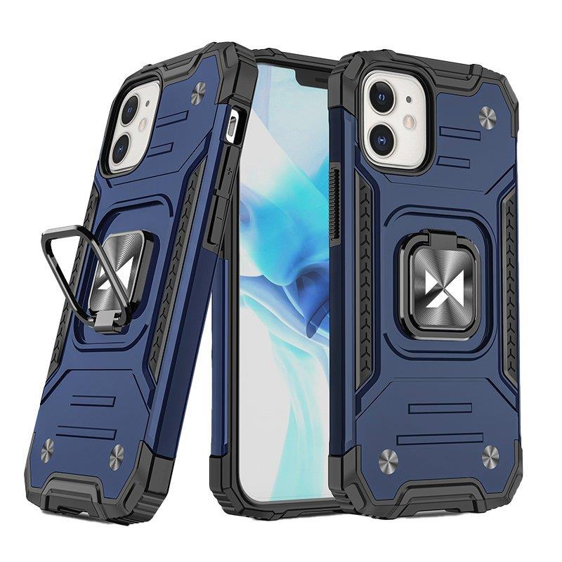 Capa Wozinsky Ring Armor para iPhone 14 com suporte magnético e anel na cor azul.