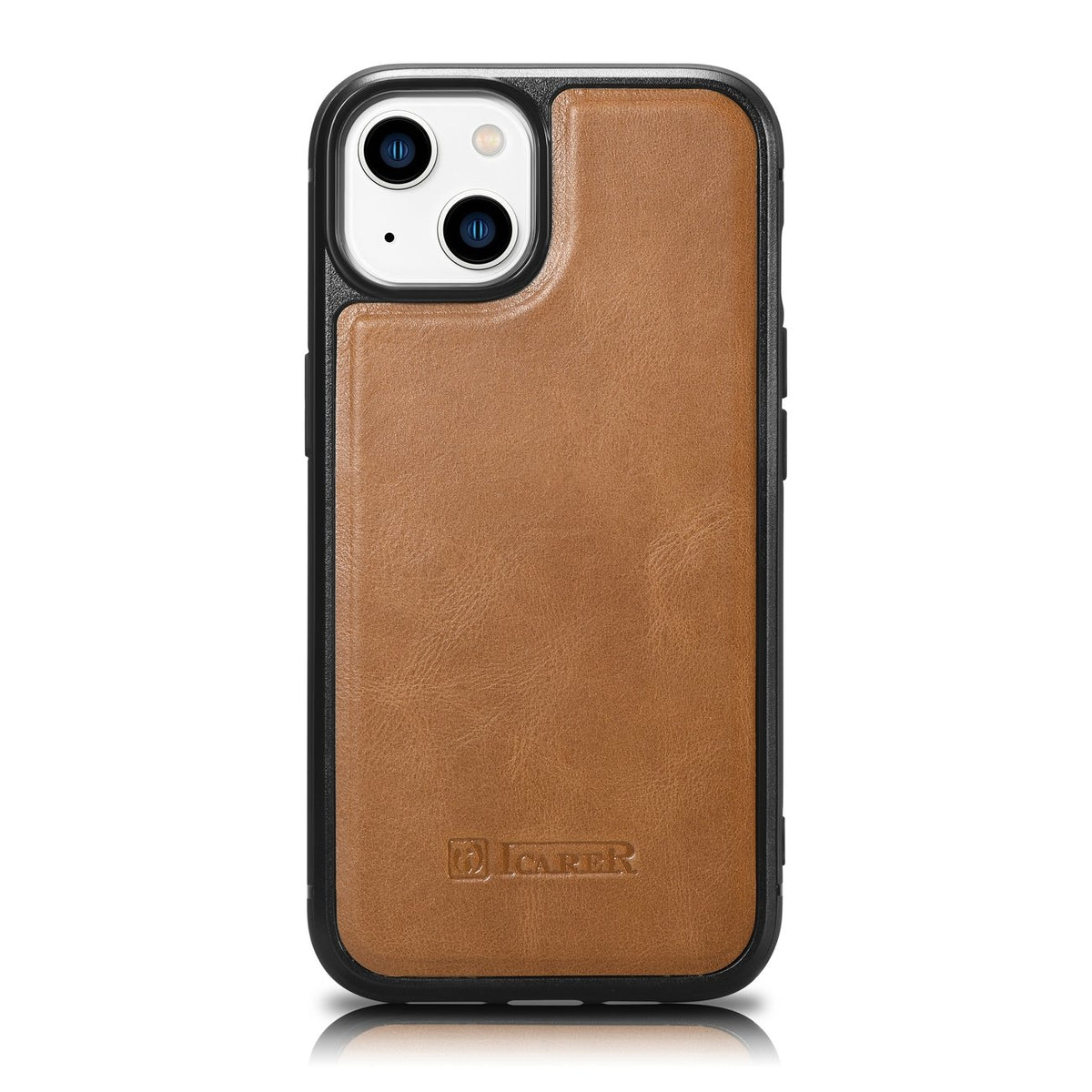 Estojo iCarer de Couro com Cera de Óleo coberto com pele natural para iPhone 14 Plus na cor castanho (WMI14220719-TN)
