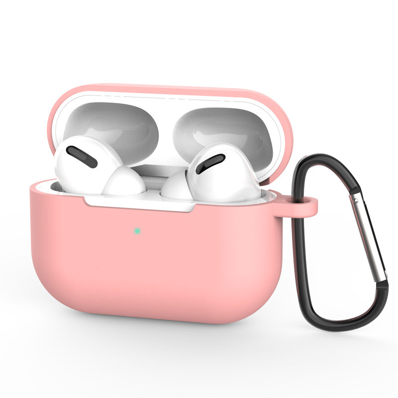 Capa de silicone macia para AirPods Pro com breloque de mosquetão rosa (case D)