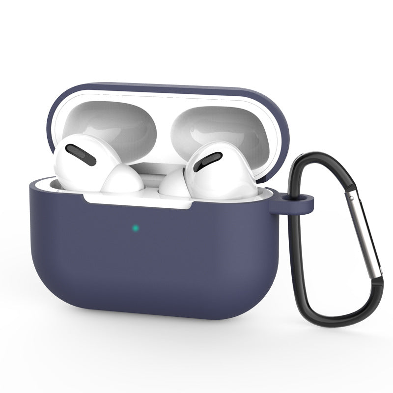 Capa de silicone macio para AirPods Pro com breloque de mosquetão azul (case D)