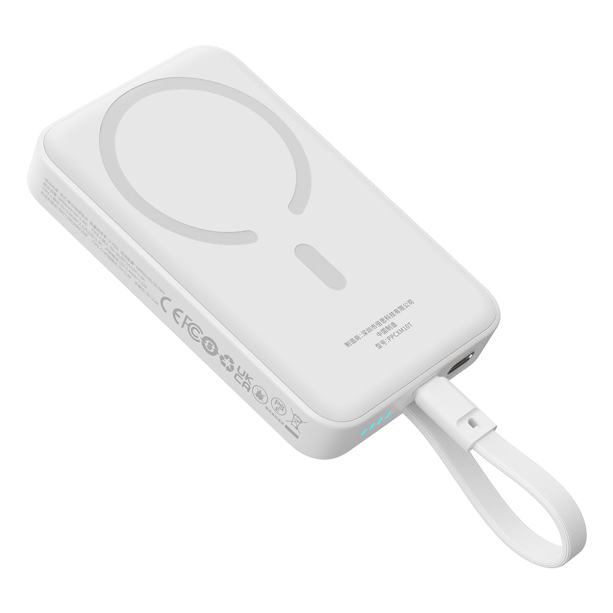 Powerbank Baseus Magnético Mini MagSafe 10000mAh 30W com cabo USB-C embutido - branco + cabo Baseus Simple Series USB-C para USB-C 60W 0.3m