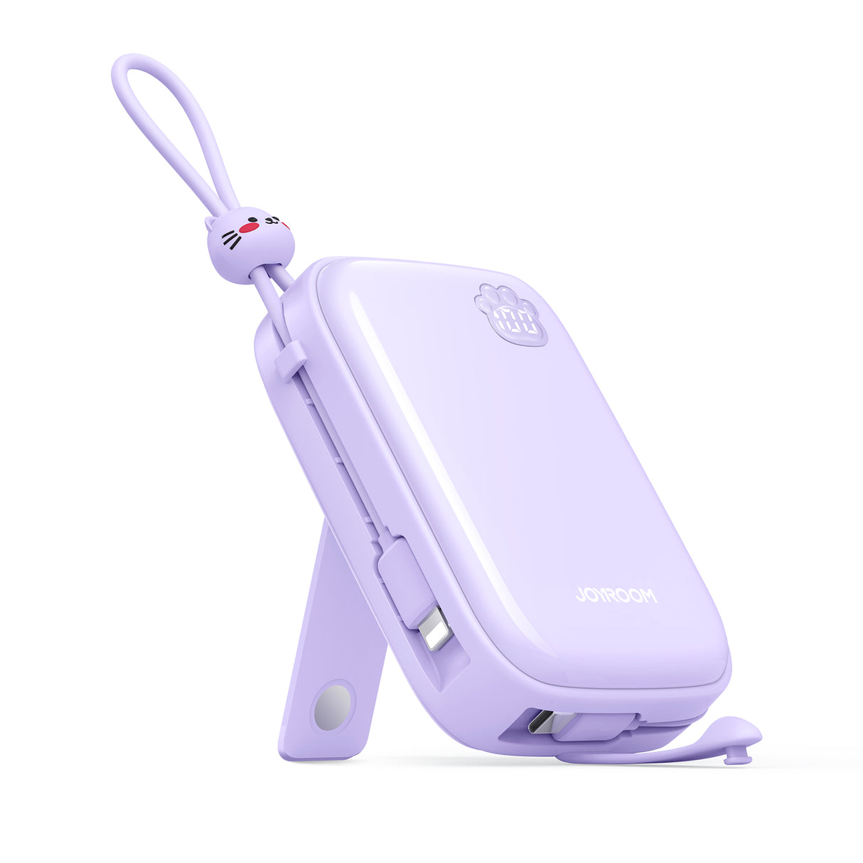 Powerbank Joyroom JR-L008 Plus Cutie Series 22.5W 20000mAh com suporte + cabo USB-A - USB-C - roxo