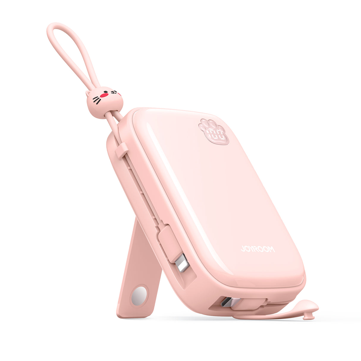 Powerbank Joyroom JR-L008 Plus Cutie Series 22.5W 20000mAh com suporte + cabo USB-A para USB-C - rosa