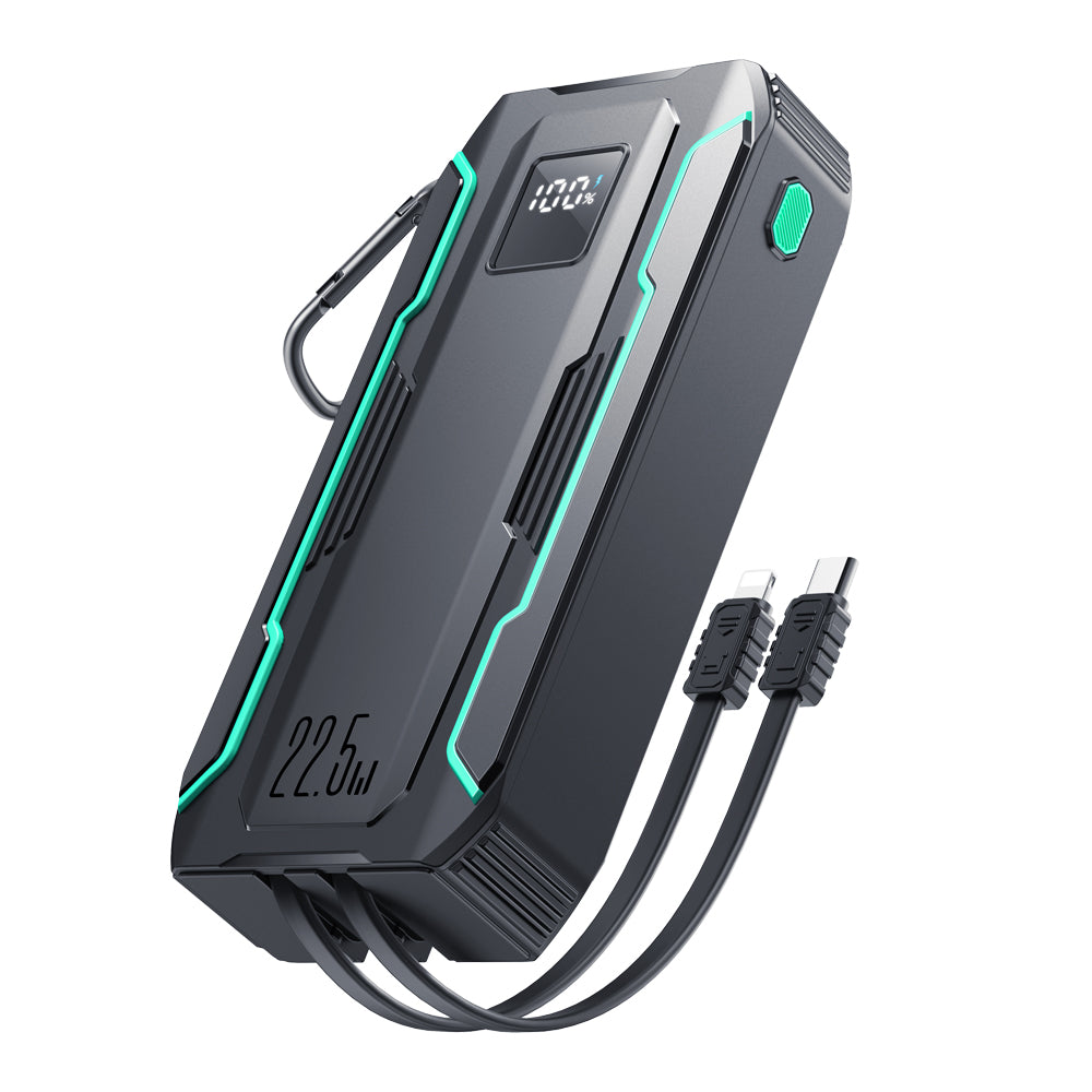 Powerbank Joyroom JR-L018 22.5W 20000mAh com cabos embutidos USB-C / Lightning - preto