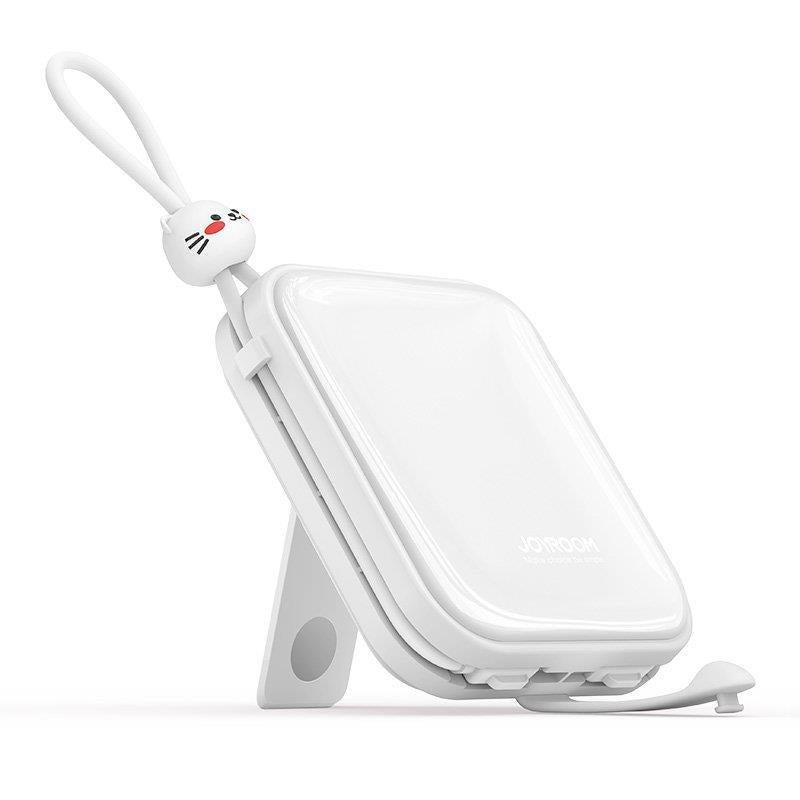 Banco de energia Joyroom com cabos USB C e Lightning e suporte da série Cutie 10000mAh 22.5W branco (JR-L008)