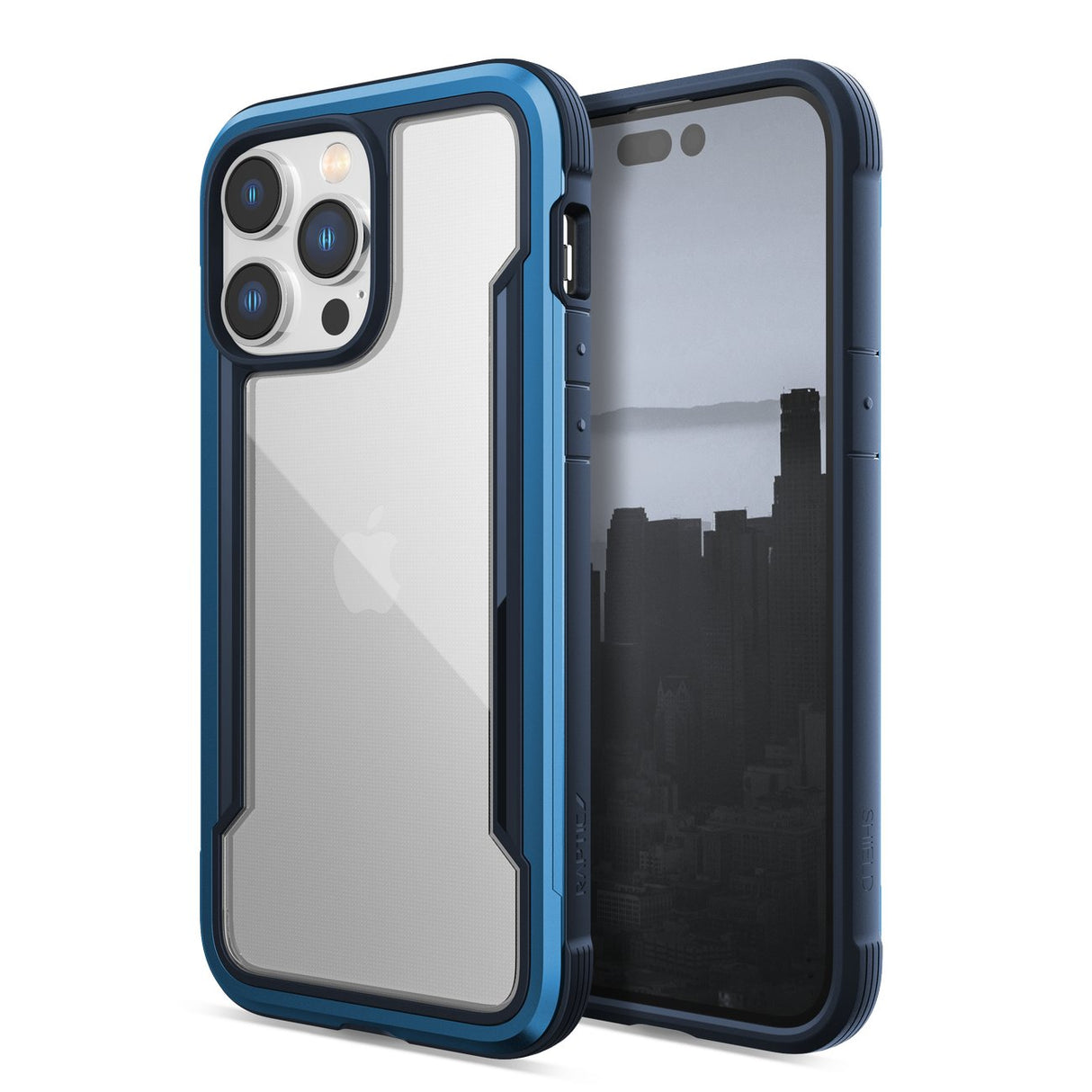 Capa Raptic X-Doria Shield para iPhone 14 Pro Max, capa protetora robusta na cor azul.