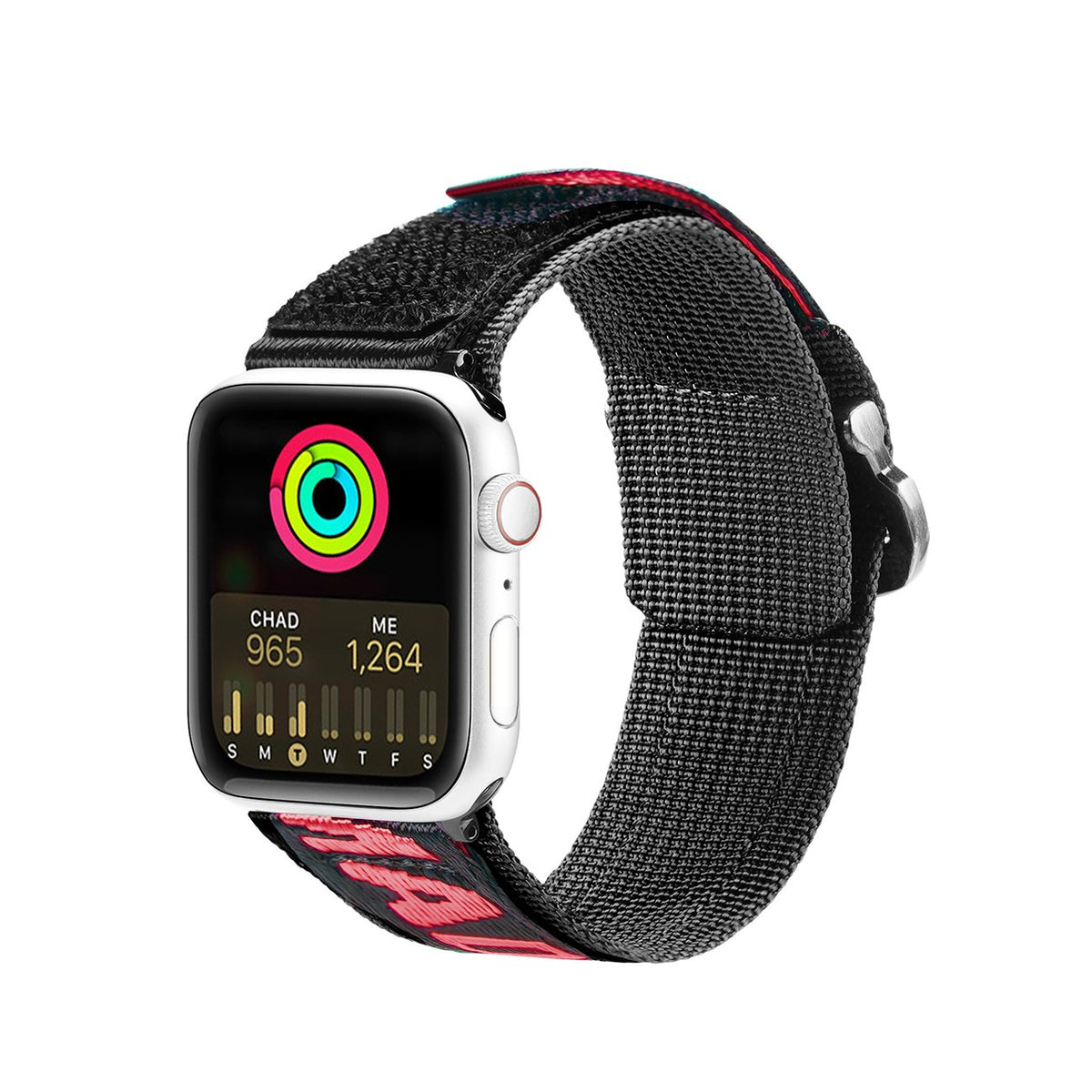 Dux Ducis Strap (Versão Outdoor) pulseira para Apple Watch Ultra, SE, 9, 8, 7, 6, 5, 4, 3, 2, 1 (49, 45, 44, 42 mm) em nylon, bracelete preto-vermelho.