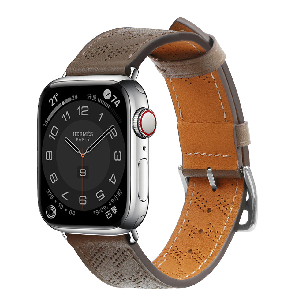Pulseira de Couro para Apple Watch SE, 9, 8, 7, 6, 5, 4, 3, 2, 1 (41, 40, 38 mm) bracelete castanho escuro