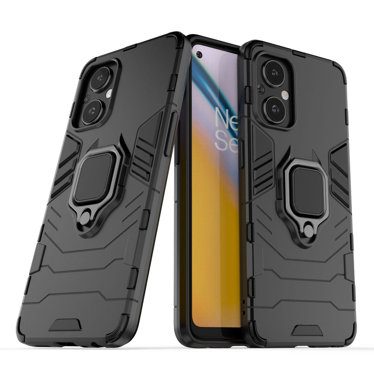 Capa híbrida blindada Ring Armor + suporte magnético para OnePlus Nord N20 5G preto