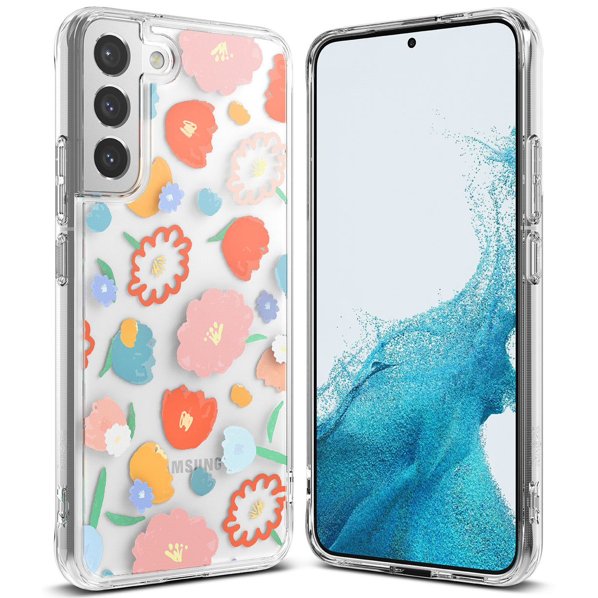 Capa protetora Ringke Fusion Design com moldura de gel para Samsung Galaxy S22+ (S22 Plus) transparente (Floral) (F593R31)