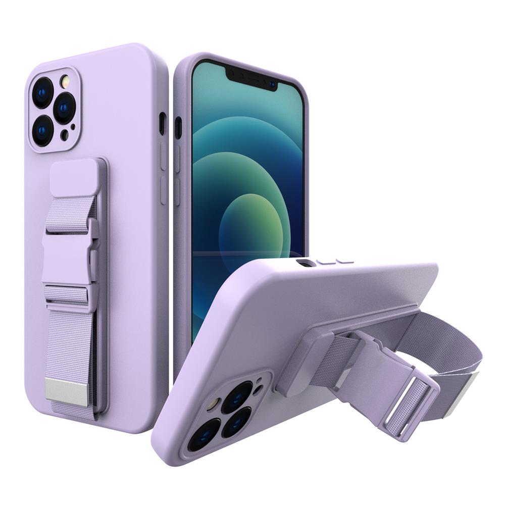 Caso de corda capa gelatinosa com alça corrente bolsa alça iPhone 13 Pro roxo